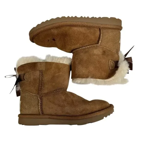 UGG Toddlers 12 Mini Bailey Bow II Boot Brown Suede Leather Satin Bows Winter